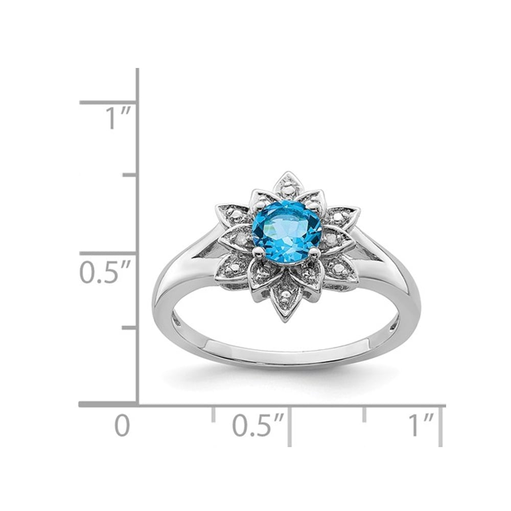 3/5 Carat (ctw) Blue Topaz Flower Ring in Sterling Silver Image 2