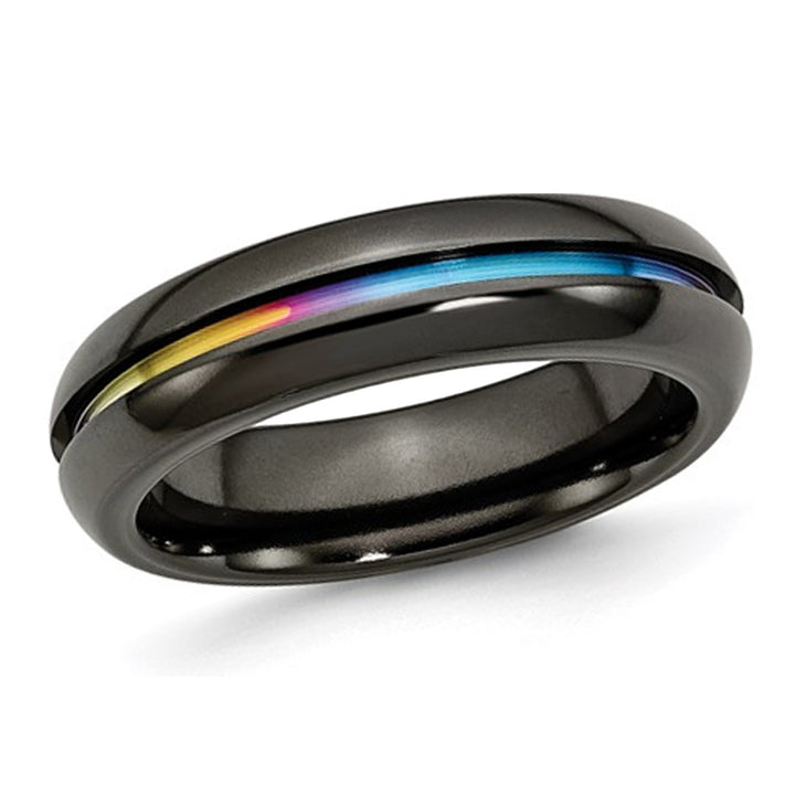 6mm Black Plated Titanium Multi Colored Anodized Band Ring Image 1