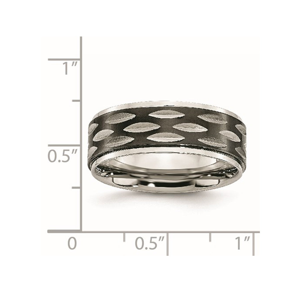 Black Plated Stainless Steel 8mm Grooved Wedding Band Ring Image 4