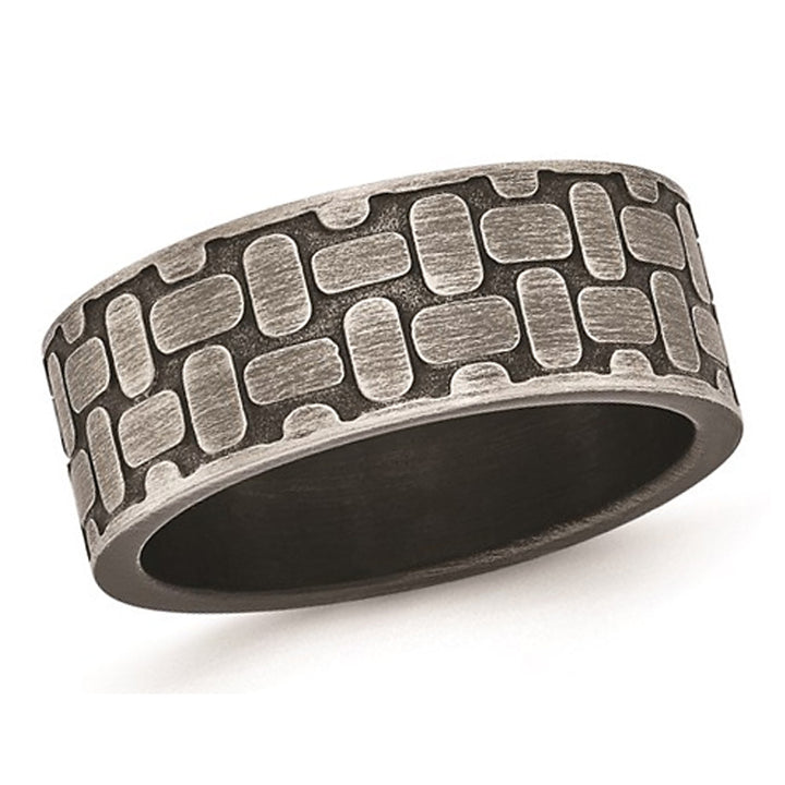 Stainless Steel Brushed Antiqued Textured Ring Image 1