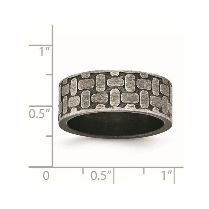 Stainless Steel Brushed Antiqued Textured Ring Image 2