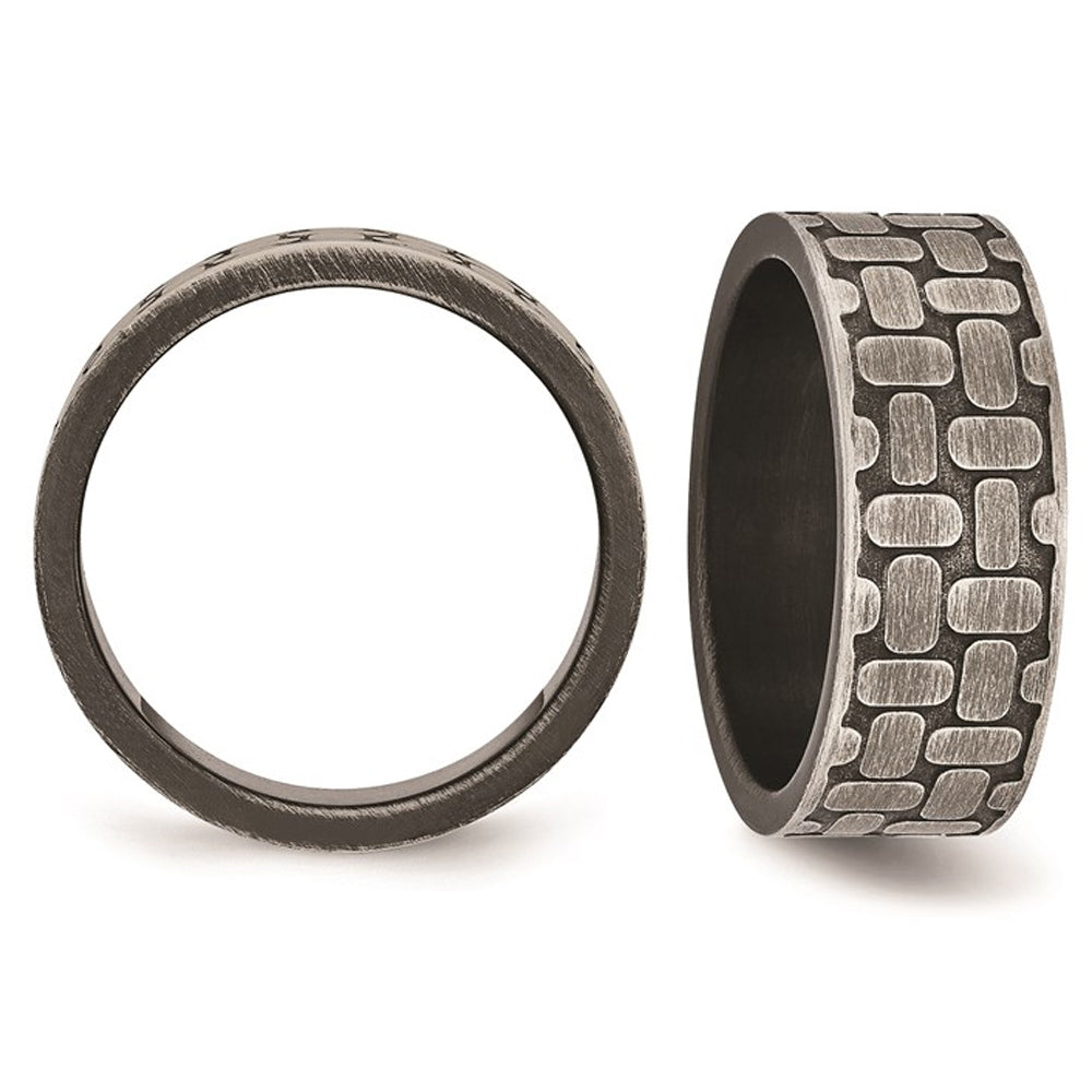 Stainless Steel Brushed Antiqued Textured Ring Image 3