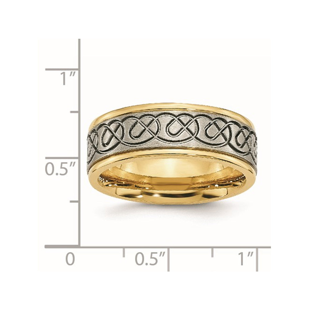 Mens Yellow Plated Titanium 8mm Wedding Band Ring Image 2