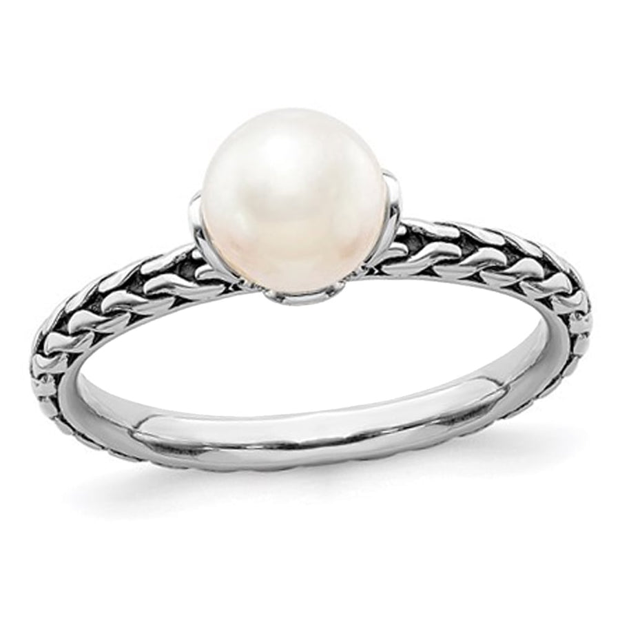 White Freshwater Cultured Pearl Ring in Sterling Silver Image 1