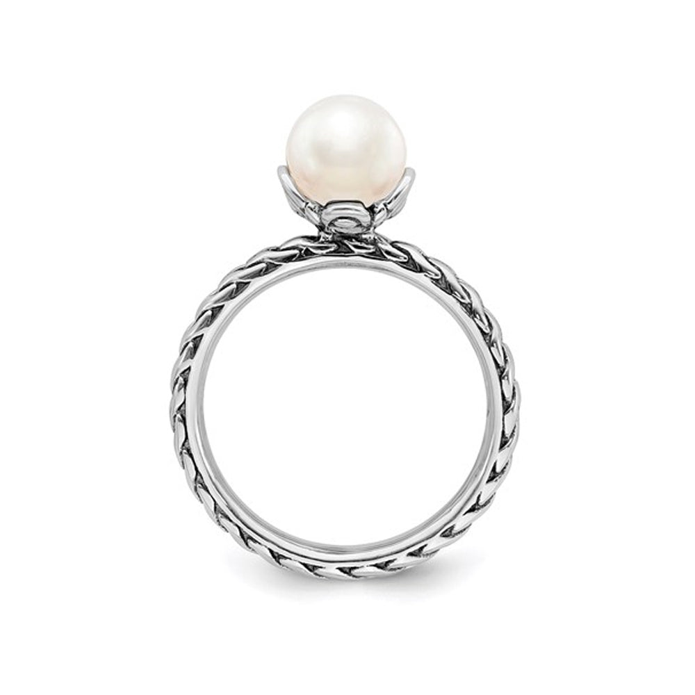 White Freshwater Cultured Pearl Ring in Sterling Silver Image 3
