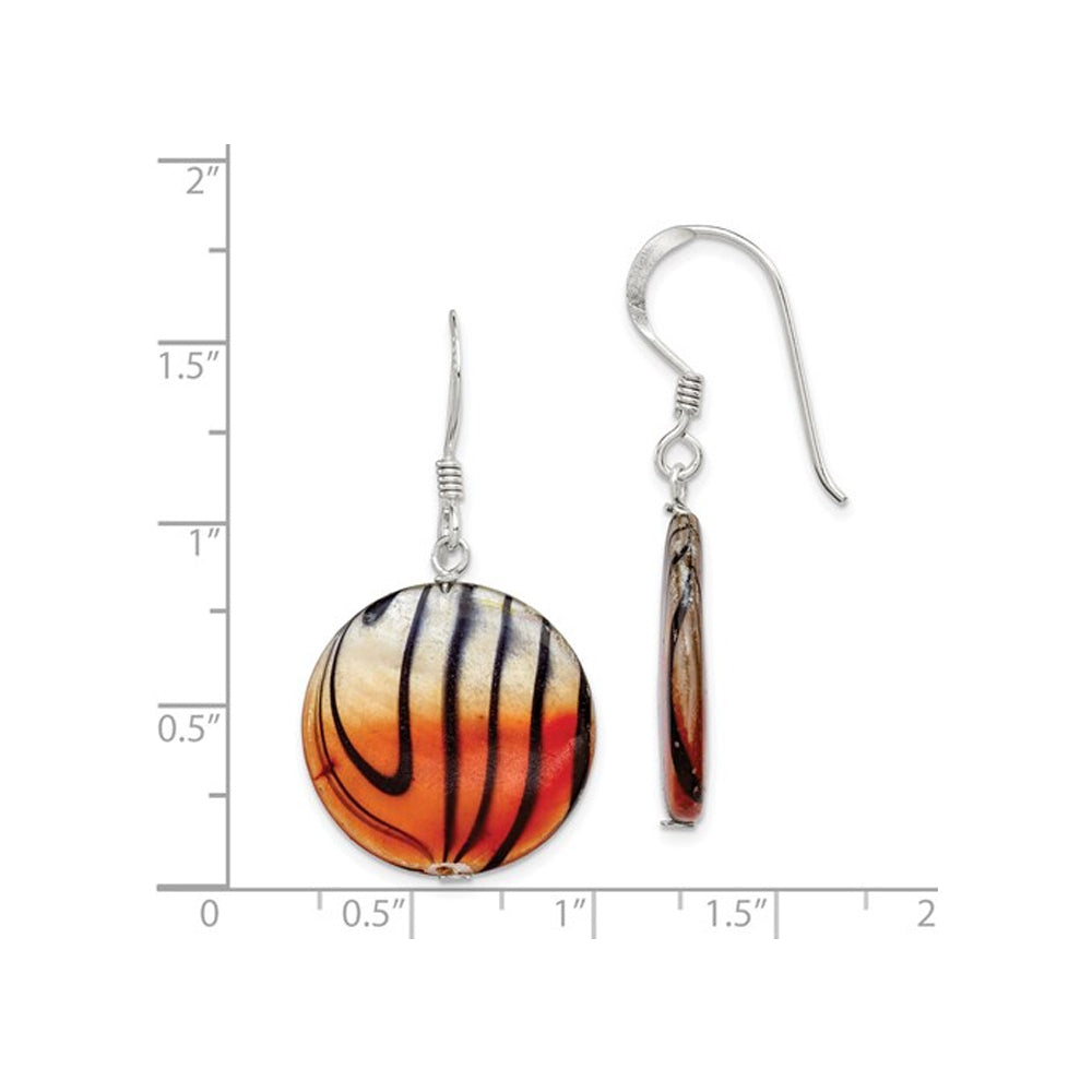 Zebra Stripes Mother of Pearl Orange and Black Disc Earrings in Sterling Silver Image 2