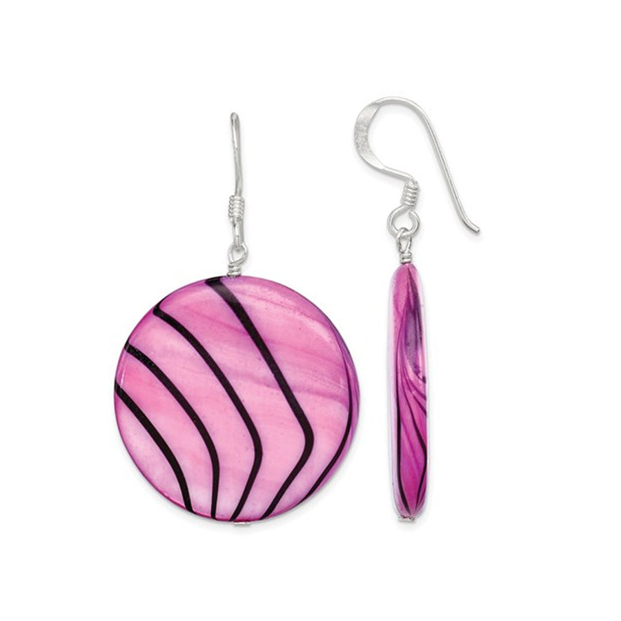 Mother of Pearl Purple and Black Disc Earrings in Sterling Silver Image 1