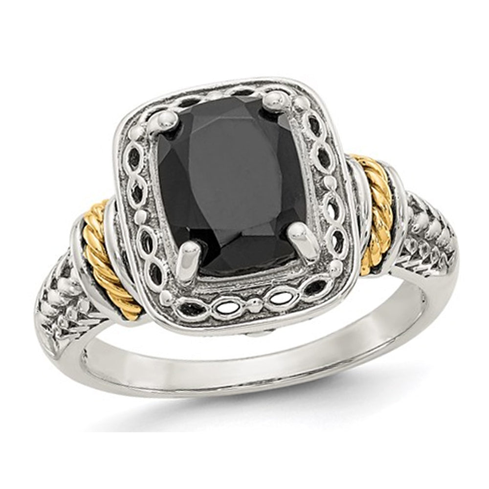 Black Onyx Ring in Rhodium Plated Sterling Silver with 14K Gold Accent Image 1