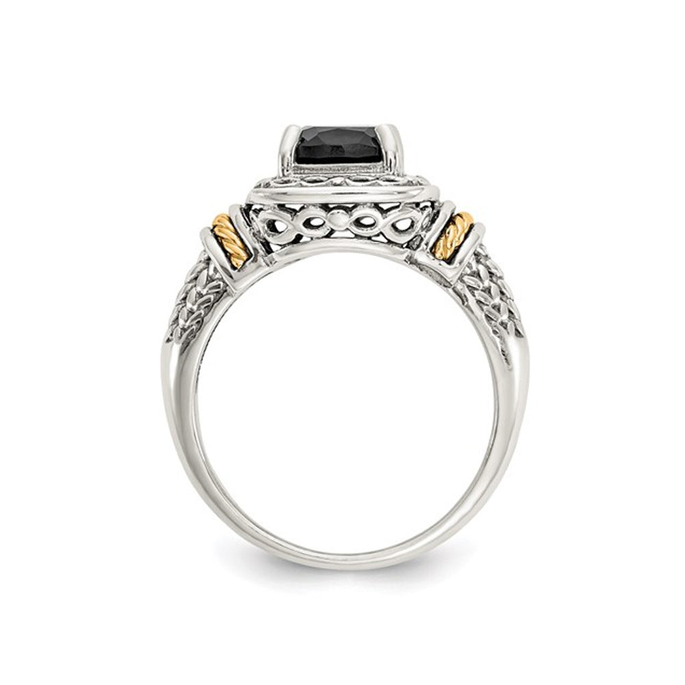 Black Onyx Ring in Rhodium Plated Sterling Silver with 14K Gold Accent Image 2