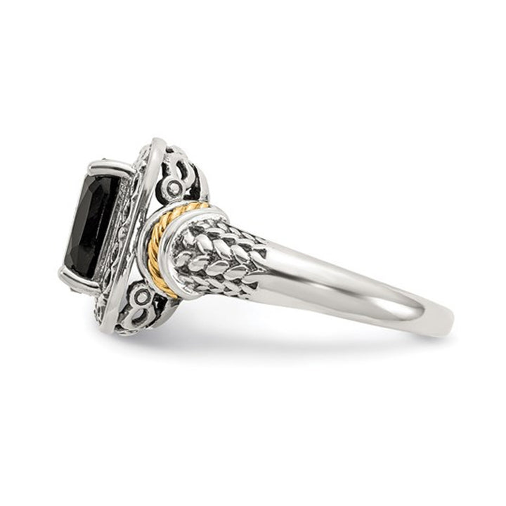 Black Onyx Ring in Rhodium Plated Sterling Silver with 14K Gold Accent Image 3