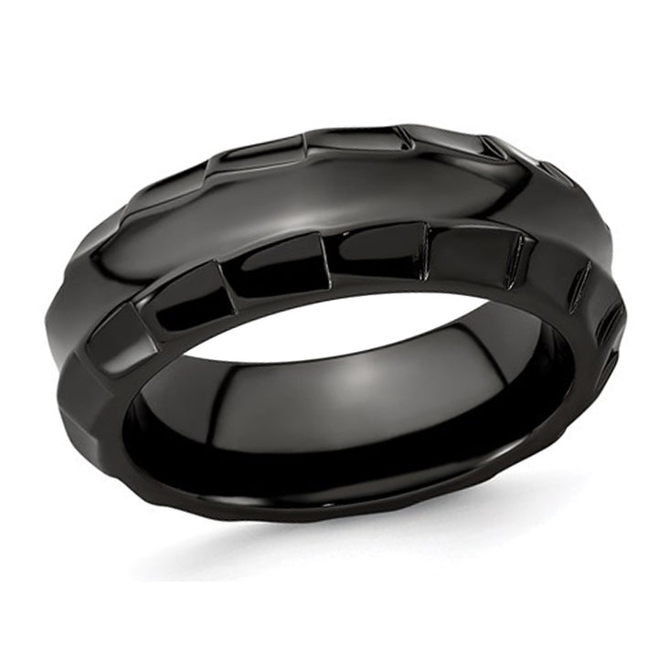 Mens or Ladies Black Titanium Faceted Edge Wedding Band Ring (8mm) Image 1