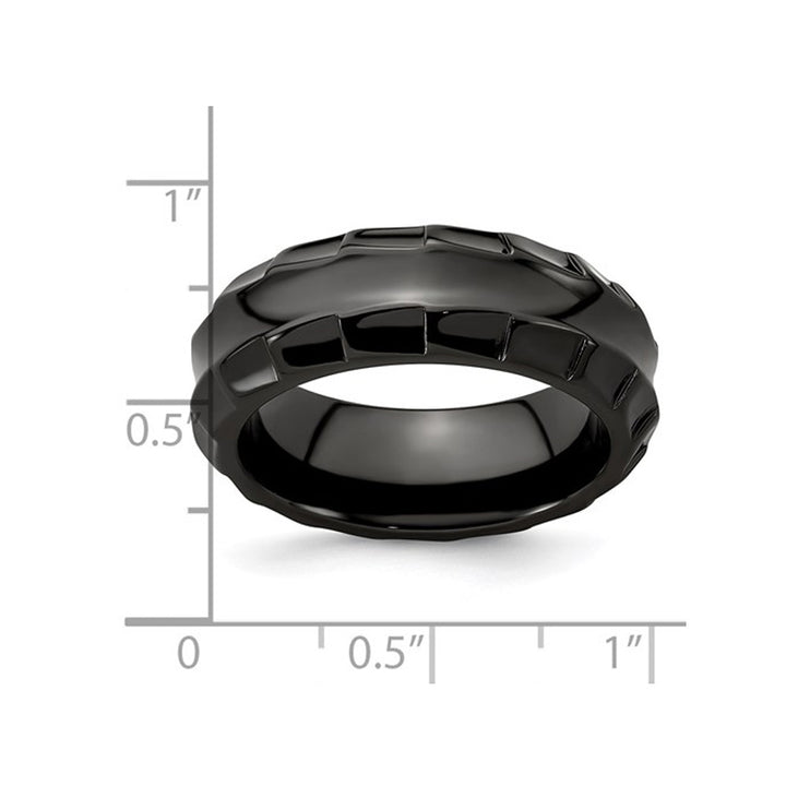 Mens or Ladies Black Titanium Faceted Edge Wedding Band Ring (8mm) Image 2