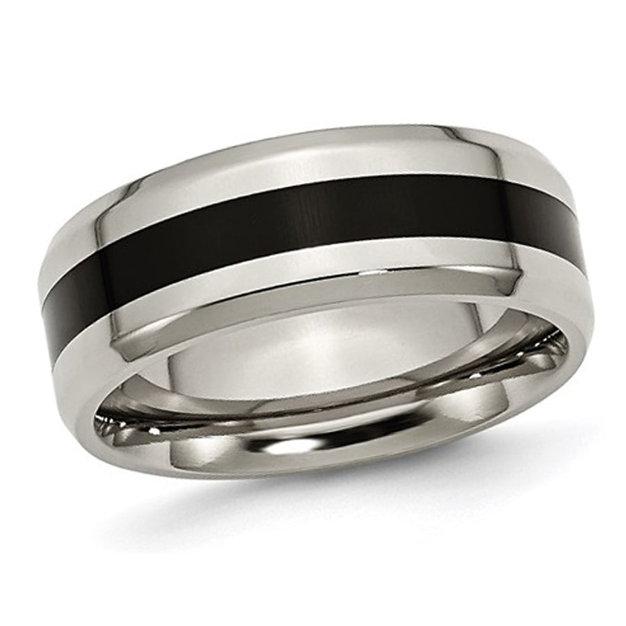 Mens 8mm Black Enamel Titanium Wedding Band Ring Image 1
