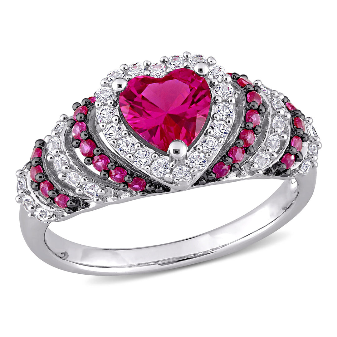 1 3/4 Carat (ctw) Lab-Created Ruby & White Sapphire Heart Ring in Sterling Silver Image 1