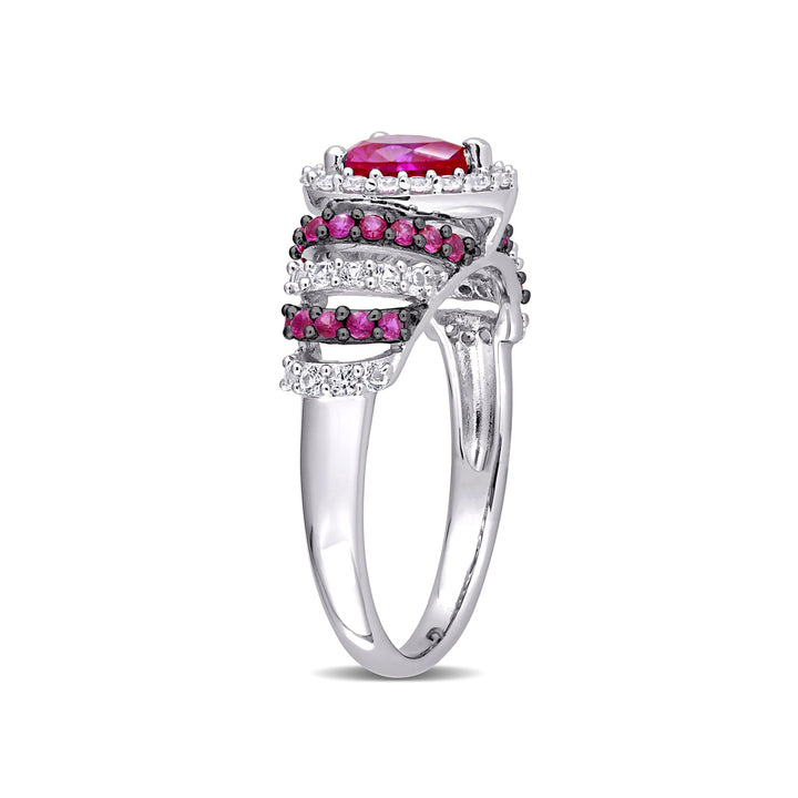1 3/4 Carat (ctw) Lab-Created Ruby & White Sapphire Heart Ring in Sterling Silver Image 2