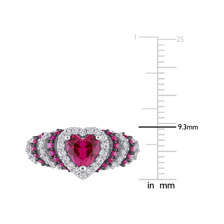 1 3/4 Carat (ctw) Lab-Created Ruby & White Sapphire Heart Ring in Sterling Silver Image 3