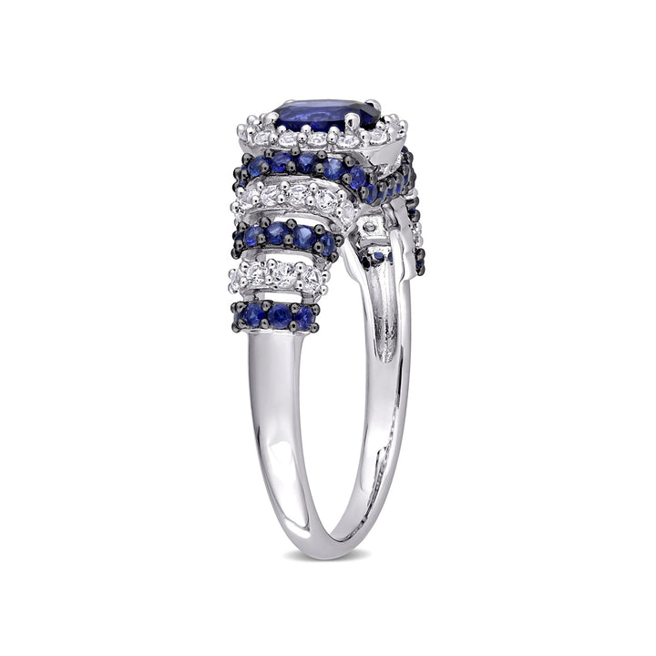 1.50 Carat (ctw) Lab Created Blue Sapphire & White Sapphire Ring in Sterling Silver Image 2