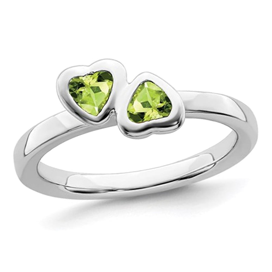 Twin Heart 1/2 Carat (ctw) Peridot Ring in Sterling Silver Image 1