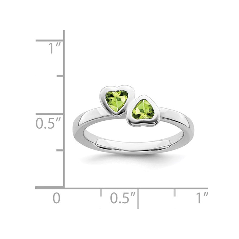 Twin Heart 1/2 Carat (ctw) Peridot Ring in Sterling Silver Image 2