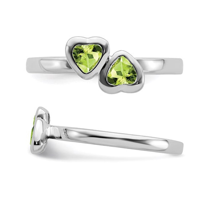Twin Heart 1/2 Carat (ctw) Peridot Ring in Sterling Silver Image 3
