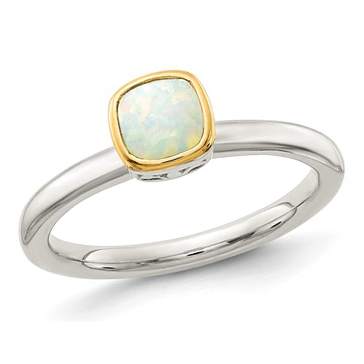 1/4 Carat (ctw) Natural Opal Ring in Sterling Silver with 14K Accent Image 1