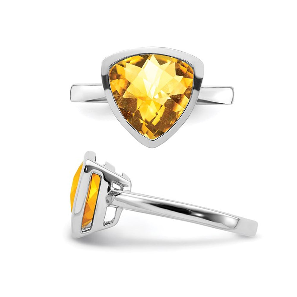 2.60 Carat (ctw) Trillion-Cut Citrine Ring in Sterling Silver Image 4