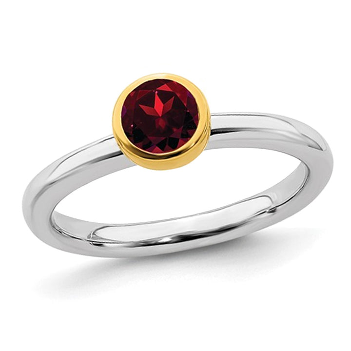 3/5 Carat (ctw) Solitaire Garnet Ring in Sterling Silver with Yellow Accent Image 1