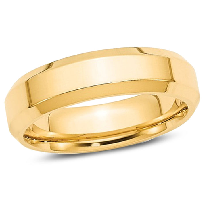 Mens 14K Yellow Gold 6mm Wedding Band Ring with Bevel Edge Image 1