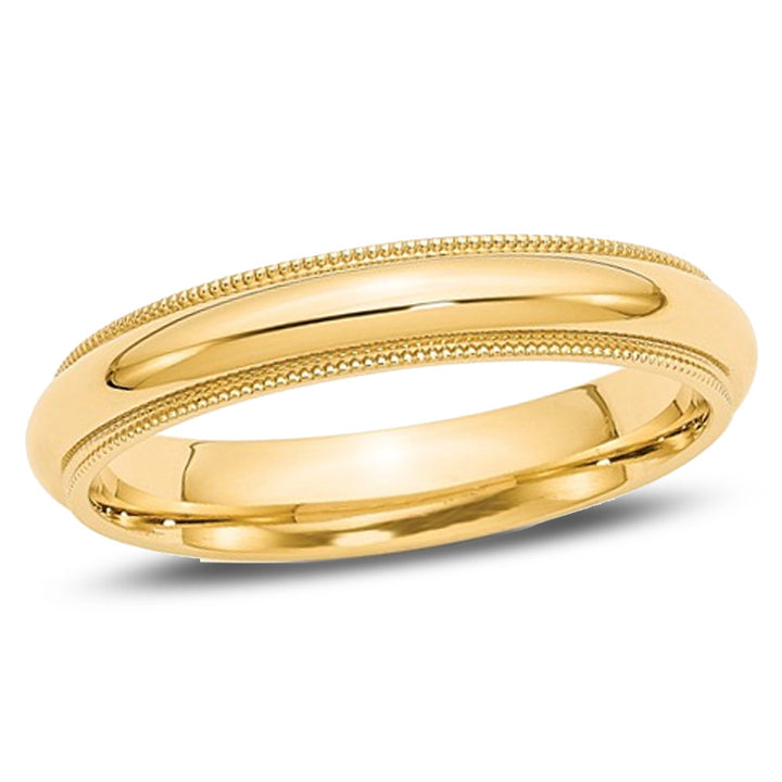 Ladies 14K Yellow Gold 4mm Comfort Fit Milgrain Wedding Band Ring Image 1