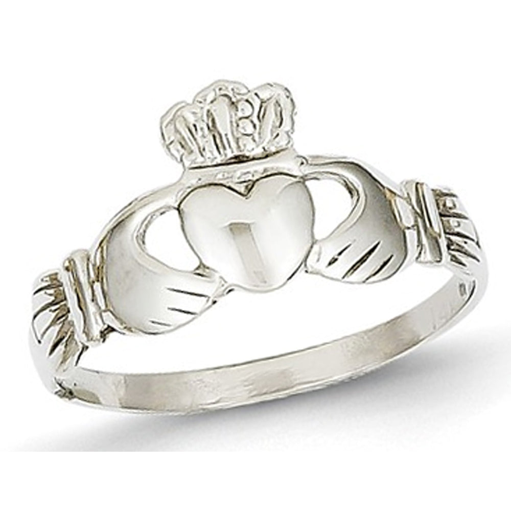 Ladies 14K White Gold Polished Claddagh Ring Image 1