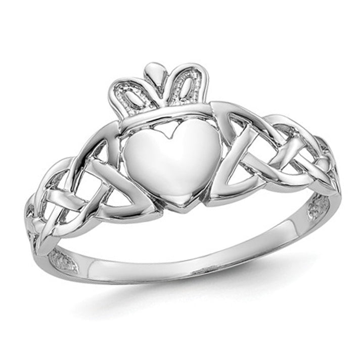Mens Claddagh Ring in 14K White Gold Image 1