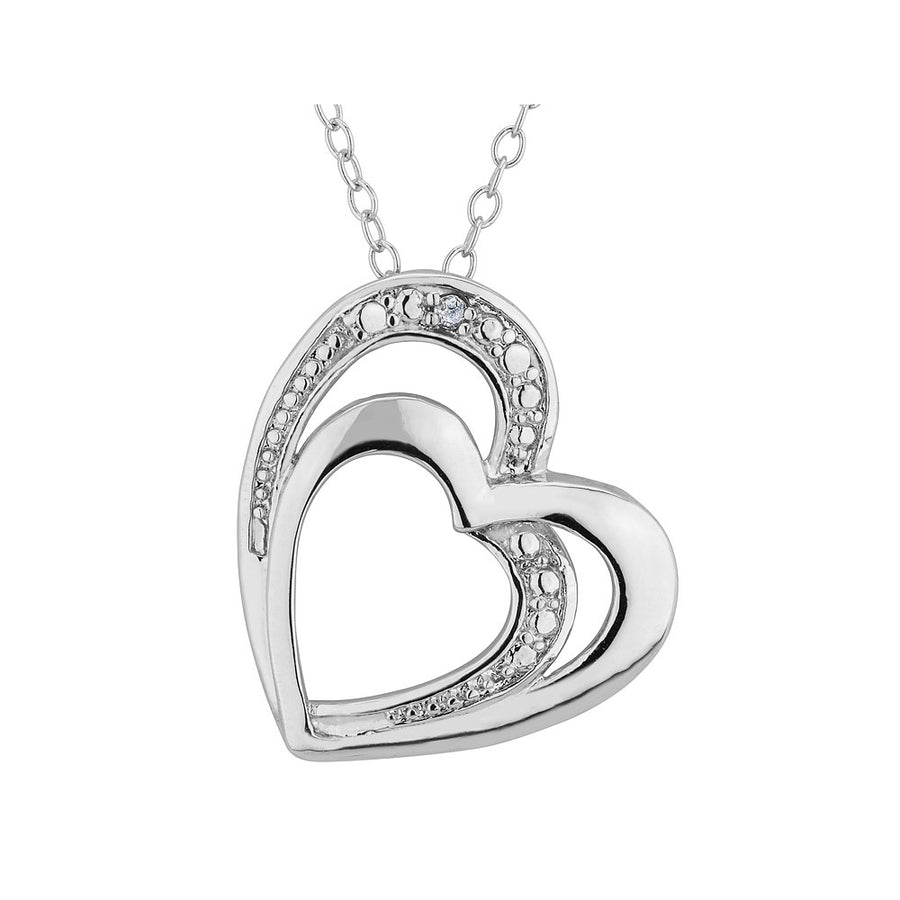Sterling Silver Double Heart Pendant Necklace with Diamond Accent with Chain Image 1