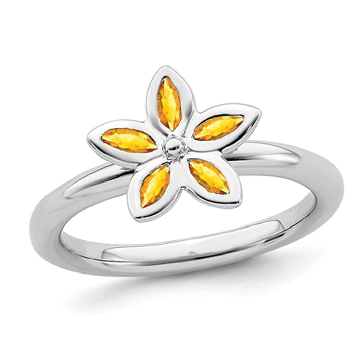 1/3 Carat (ctw) Citrine Flower Ring  in Sterling Silver Image 1