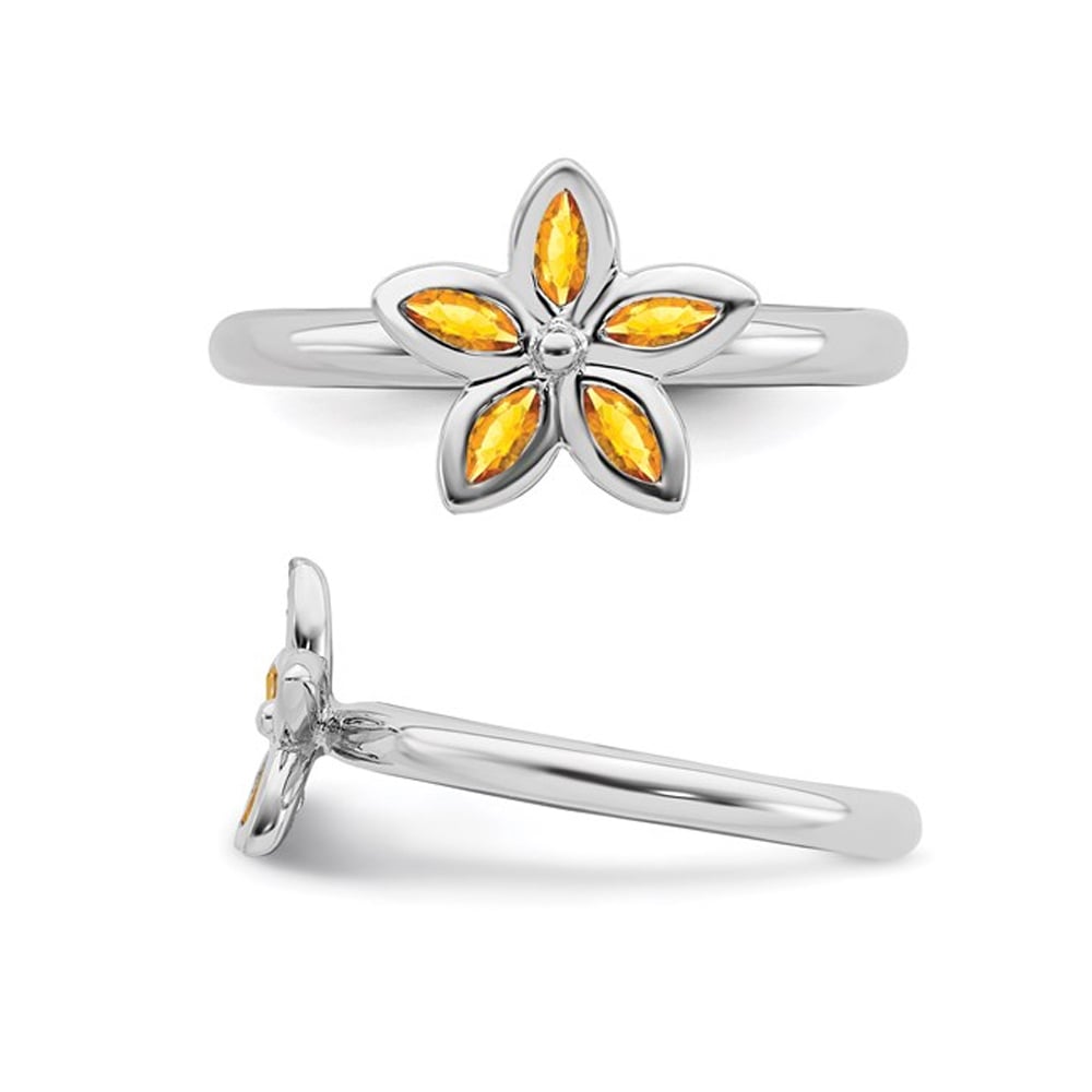 1/3 Carat (ctw) Citrine Flower Ring  in Sterling Silver Image 4