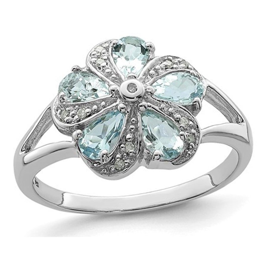4/5 Carat (ctw) Aquamarine Flower Ring in Sterling Silver Image 1