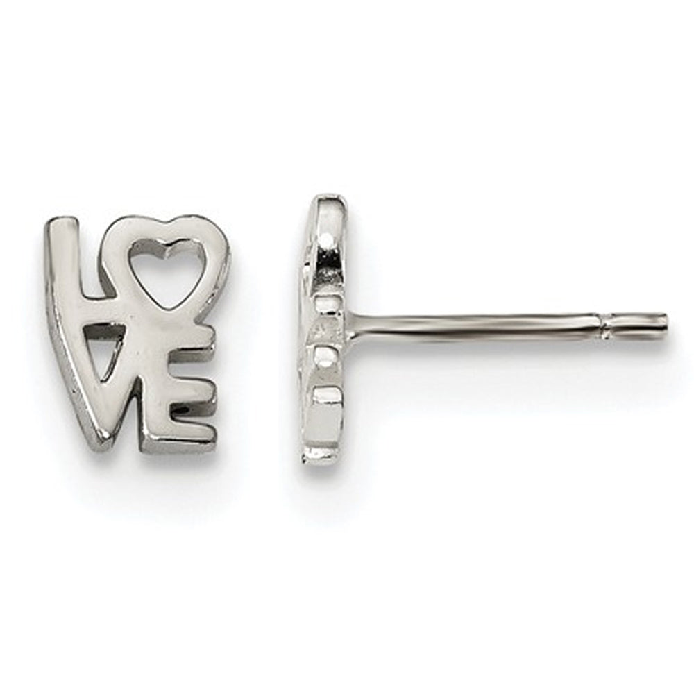 Small Sterling Silver LOVE Heart Post Earrings Image 1