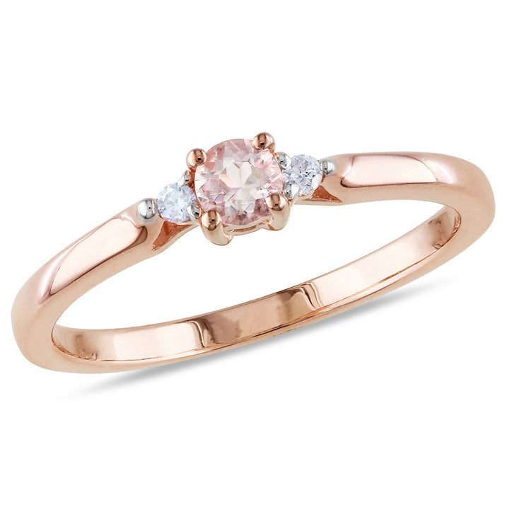 1/6 Carat (ctw) Morganite Ring in Rose Pink Sterling Silver with Accent Diamonds Image 1