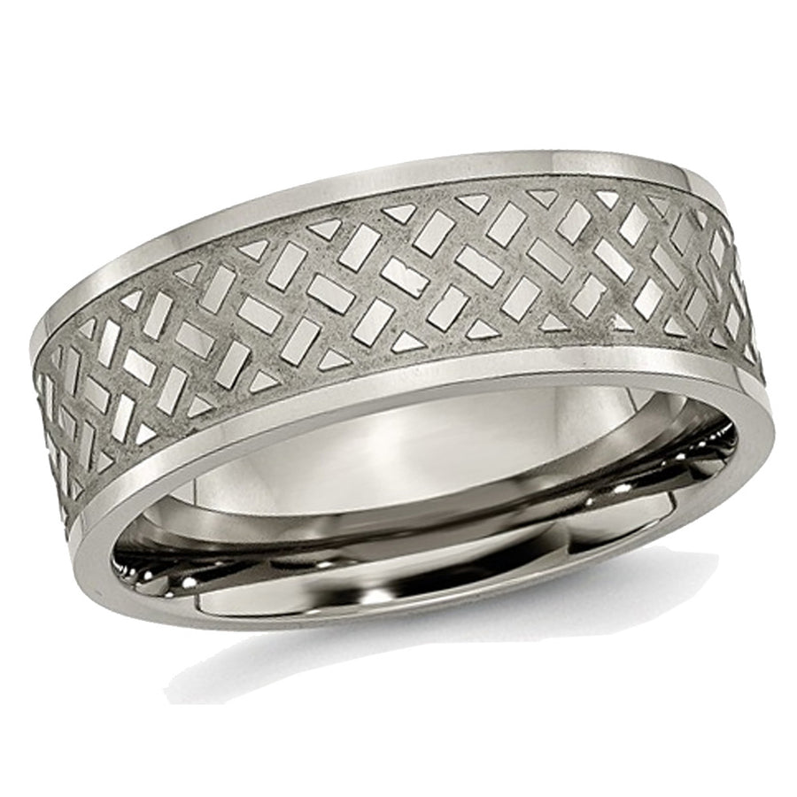 Mens Titanium Weave 8mm Polished Wedding Band Ring Image 1
