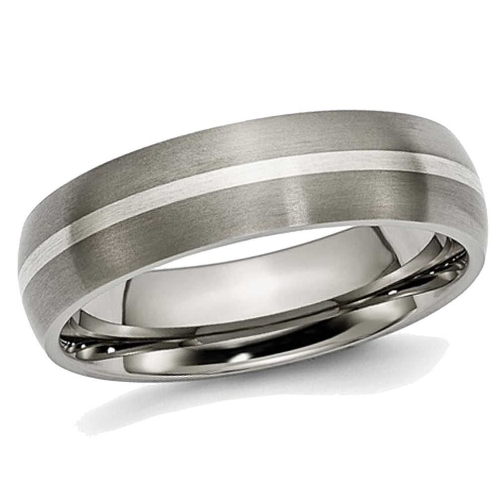 Mens Chisel Titanium Sterling Silver Inlay 6mm Brushed Wedding Band Ring Image 1