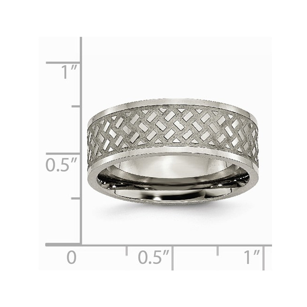 Mens Titanium Weave 8mm Polished Wedding Band Ring Image 2