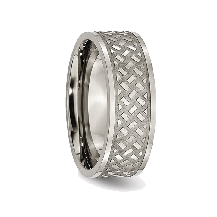 Mens Titanium Weave 8mm Polished Wedding Band Ring Image 3