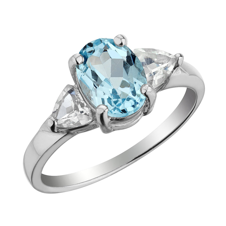 Three Stone Blue and Created White Topaz Ring in Sterling Silver Image 1