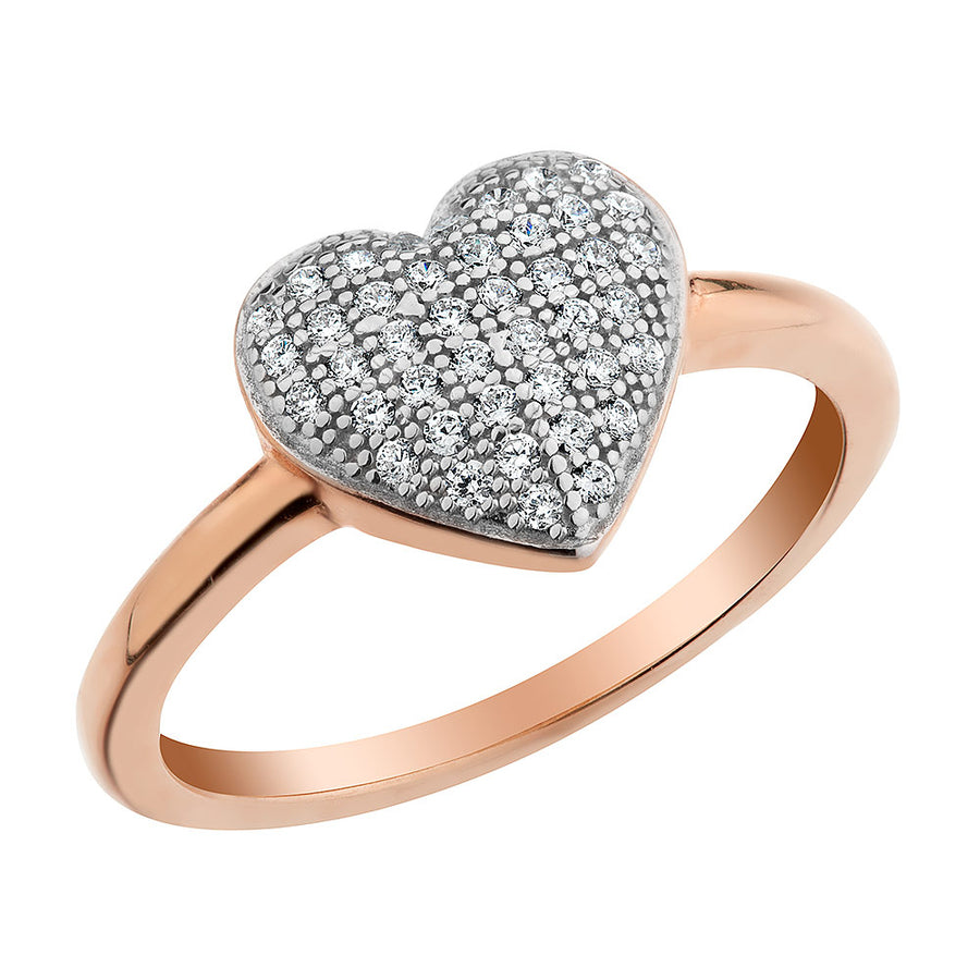 Simulated Crystal Heart Ring in Sterling Silver with Rose Gold Plating Image 1