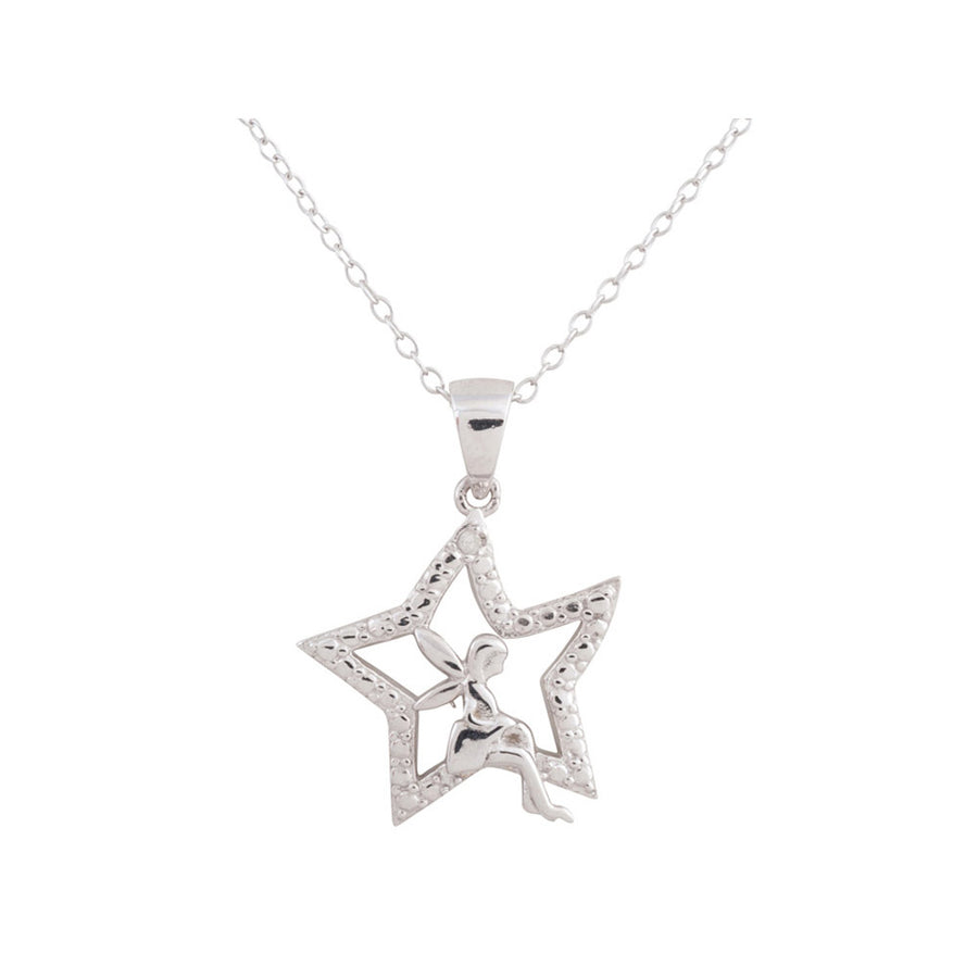 Fairy Pendant Necklace with Diamond Accent in Sterling Silver with Chain Image 1