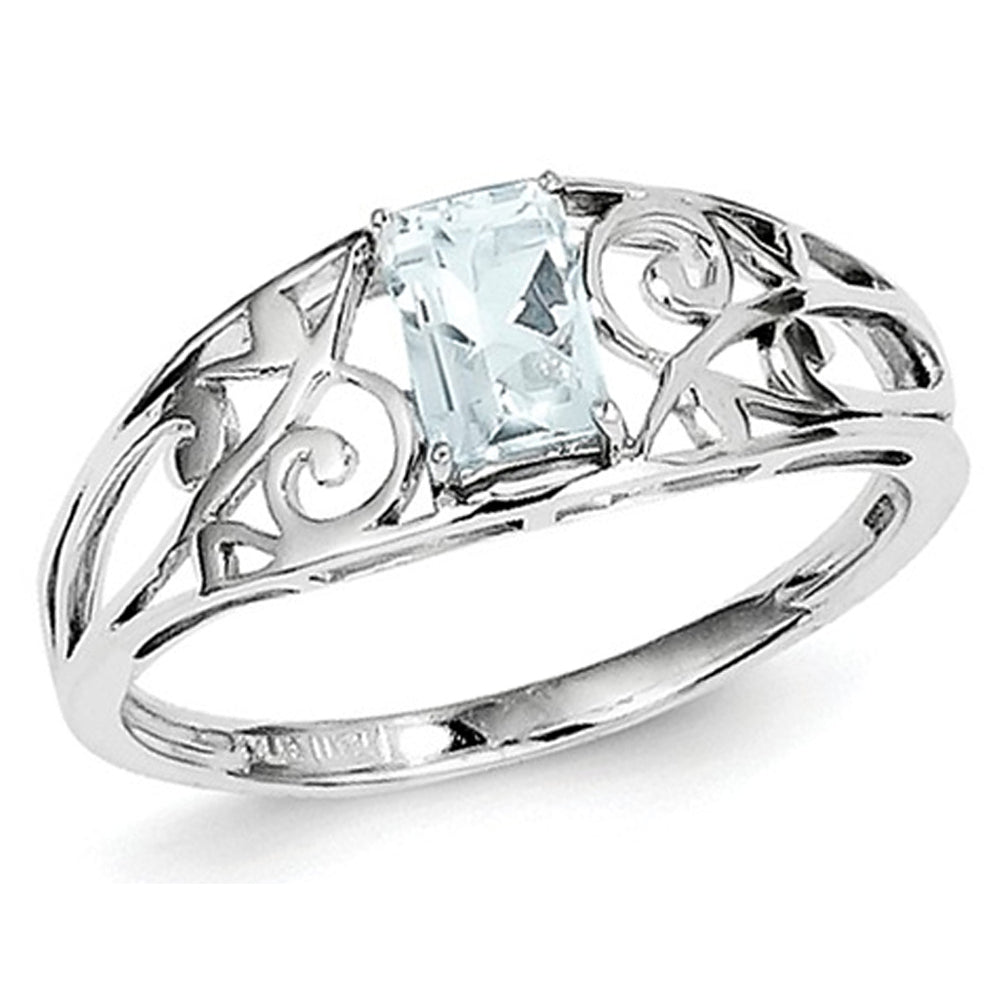 1/2 Carat (ctw) Emerald-Cut Aquamarine Ring in Sterling Silver Image 1