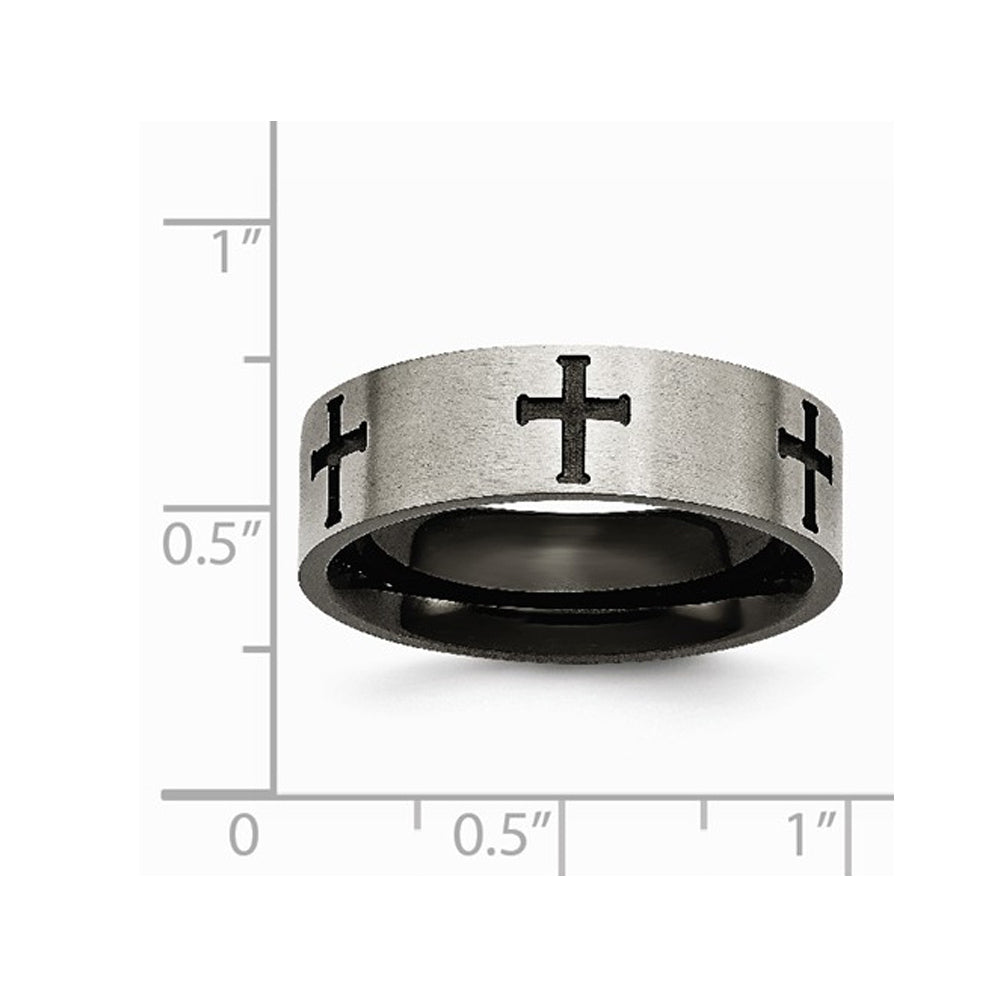 Mens Titanium Cross 7mm Brushed Wedding Band Ring Image 2
