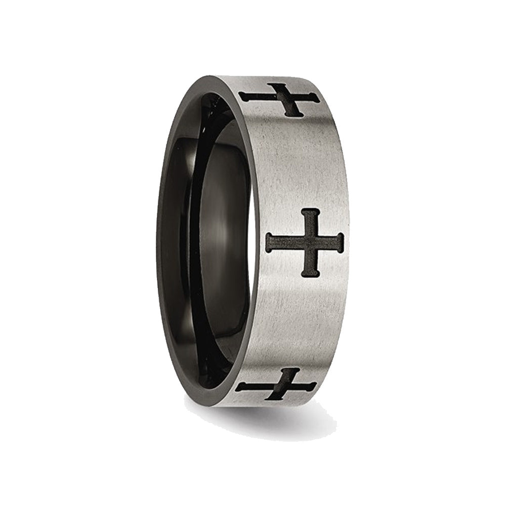 Mens Titanium Cross 7mm Brushed Wedding Band Ring Image 3