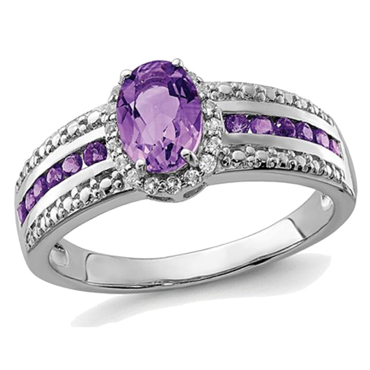 3/4 Carat (ctw) Natural Amethyst Ring with White Topaz 1/4 Carat (ctw) in Sterling Silver Image 1