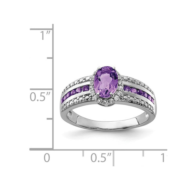 3/4 Carat (ctw) Natural Amethyst Ring with White Topaz 1/4 Carat (ctw) in Sterling Silver Image 2