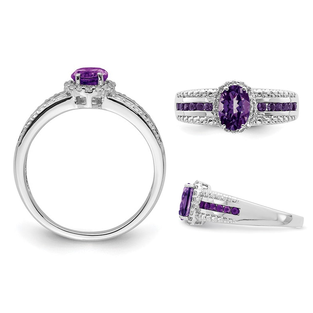 3/4 Carat (ctw) Natural Amethyst Ring with White Topaz 1/4 Carat (ctw) in Sterling Silver Image 3
